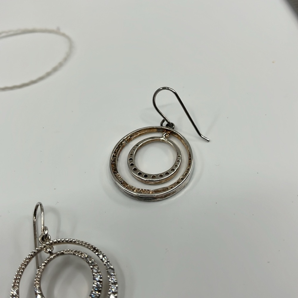 Vintage JCM 925 Sterling Silver CZ Pave Double Hoop Earrings Y2K - Picture 11 of 14